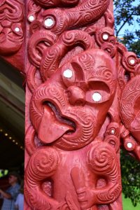 Carving on the waka house, Waitangi